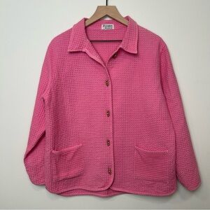 Pathways by Alison Lane Pink Waffle Knit Button Jacket | Women’s L (Fits L–XL)